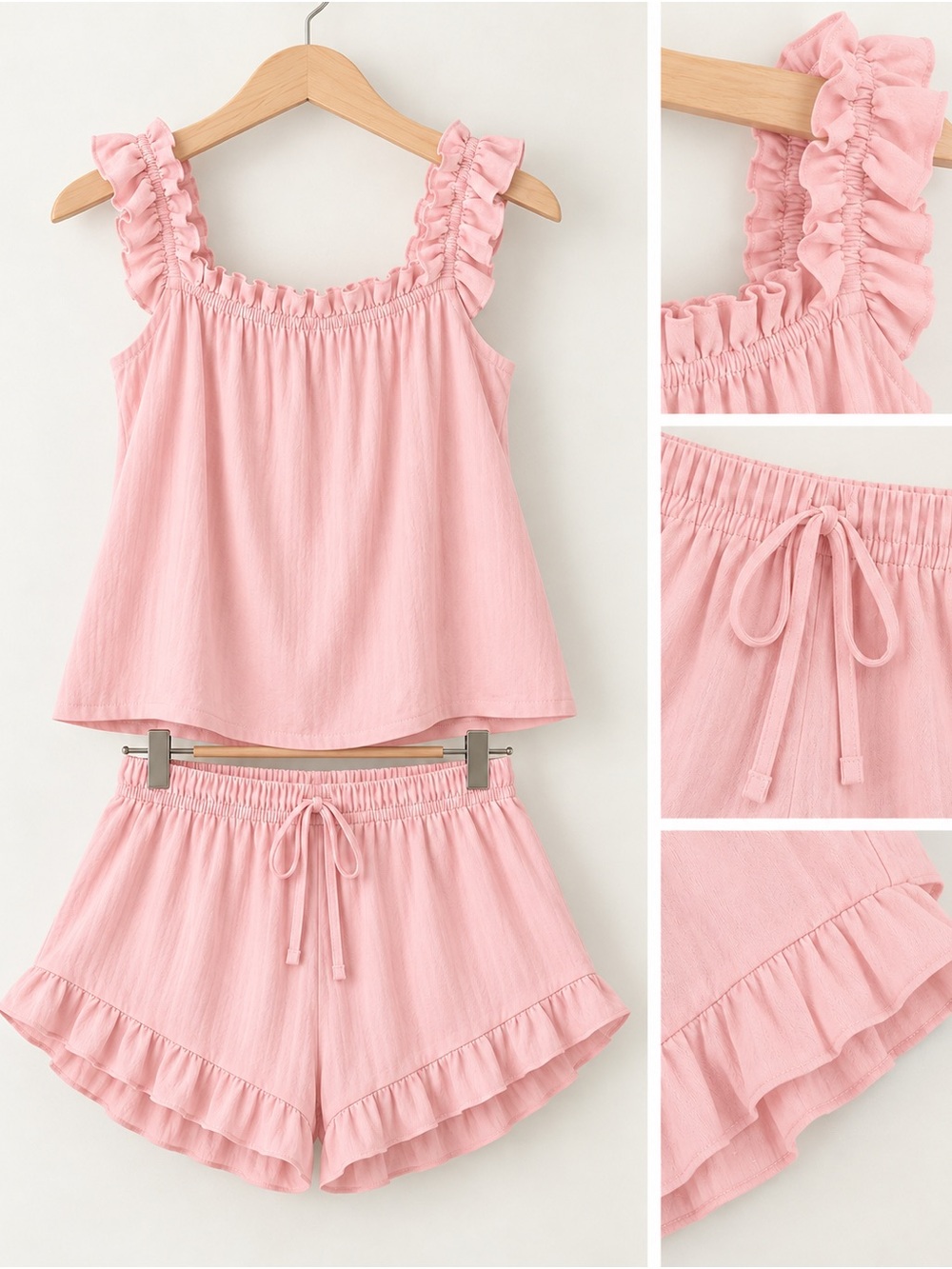 Women’s Pink Ruffle Strap Sleep Set